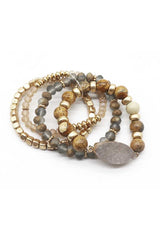 Crystal Metal Druzy Stone Bead Stretch Bracelet Set (more color