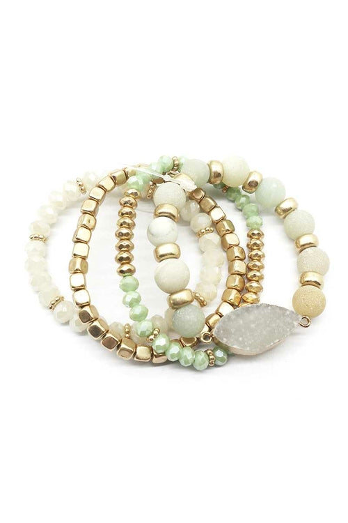 Crystal Metal Druzy Stone Bead Stretch Bracelet Set (more color