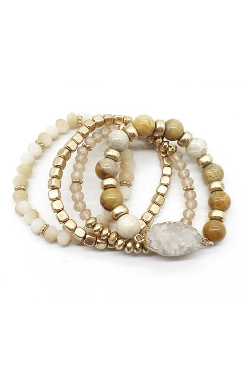 Crystal Metal Druzy Stone Bead Stretch Bracelet Set (more color