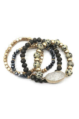 Crystal Metal Druzy Stone Bead Stretch Bracelet Set (more color