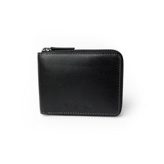 Men's Full Leather Zipper Around Wallet with Center Wing