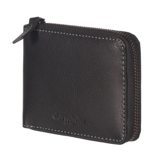 Men's Full Leather Zipper Around Wallet with Center Wing