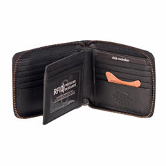 Men's Full Leather Zipper Around Wallet with Center Wing