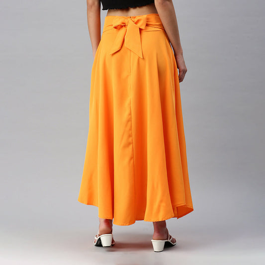 Bow Detail Slit Long Skirt