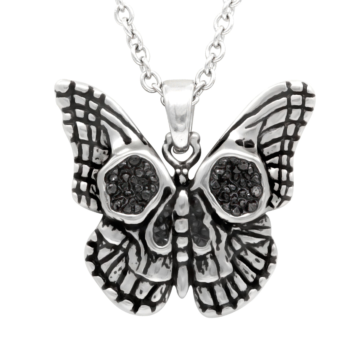 Butterfly skull necklace