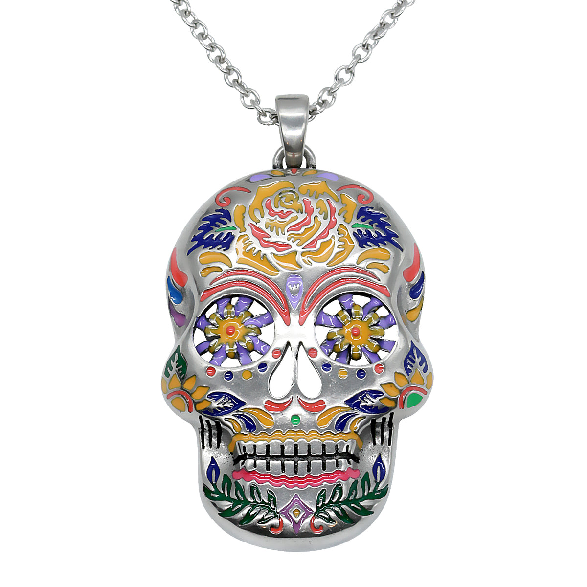 The Floral Sugar Skull Necklace CN195