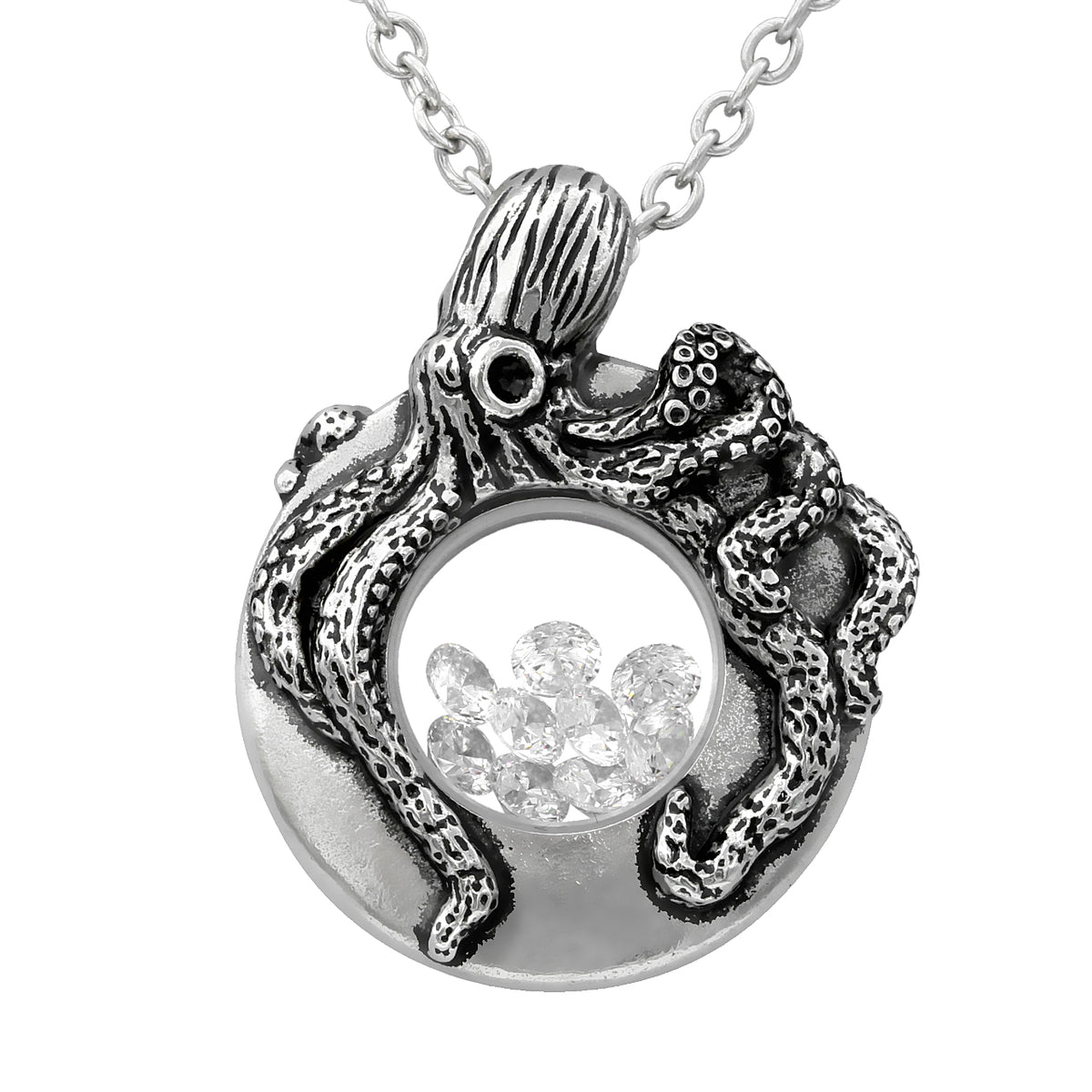 Kraken Floating Charm with White Swarovski Necklace