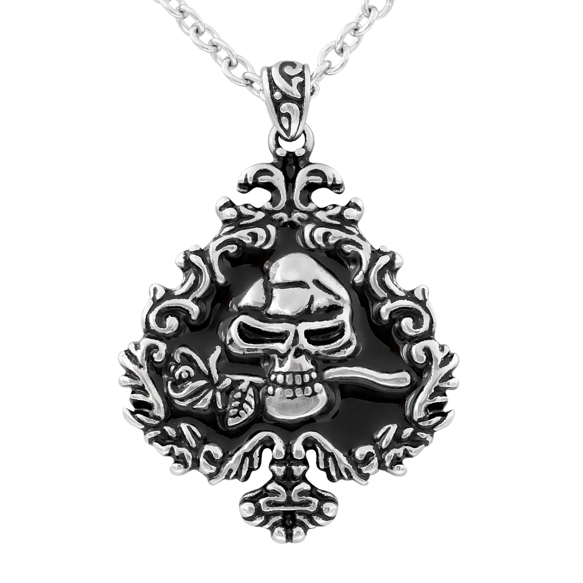 Skull and Rose Ivy Spade Necklace