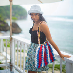 COLETTE Macrame Beach Bag In Red, White & Blue