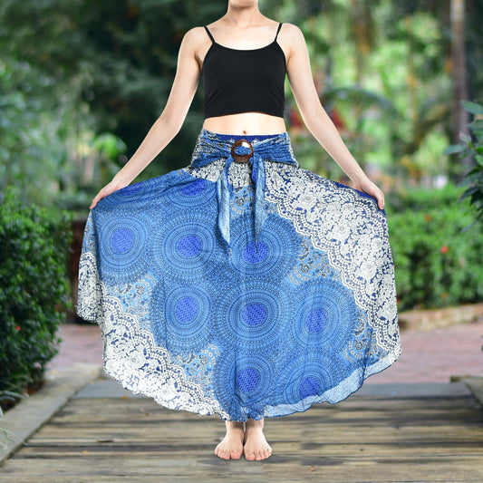 Bohotusk Blue Marble Long Skirt With Coconut Buckle (& Strapless