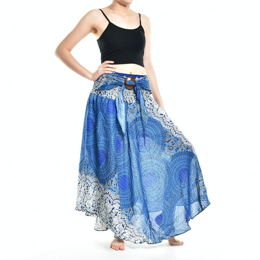 Bohotusk Blue Marble Long Skirt With Coconut Buckle (& Strapless