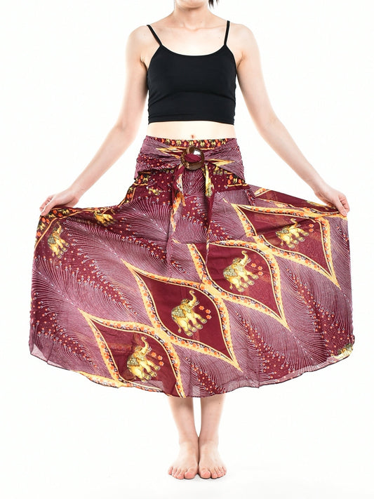 Bohotusk Red Elephant Diamond Long Skirt With Coconut Buckle (&