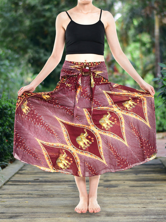 Bohotusk Red Elephant Diamond Long Skirt With Coconut Buckle (&