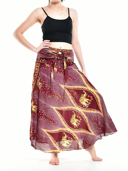 Bohotusk Red Elephant Diamond Long Skirt With Coconut Buckle (&