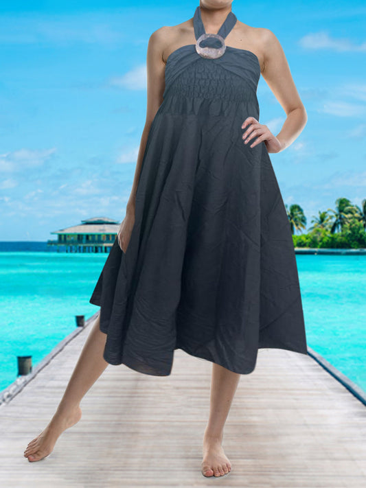 Bohotusk Plain Black Beach Dress (& Long Skirt With Coconut Buckle)