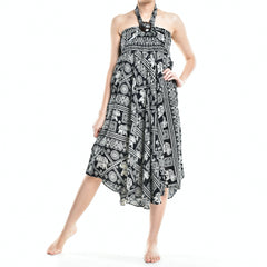 Bohotusk Black Elephant Print Long Skirt With Coconut Buckle (&