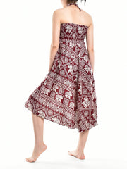 Bohotusk Red Elephant Print Long Skirt With Coconut Buckle (&