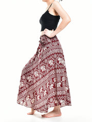 Bohotusk Red Elephant Print Long Skirt With Coconut Buckle (&