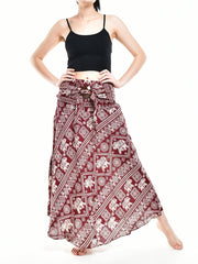 Bohotusk Red Elephant Print Long Skirt With Coconut Buckle (&