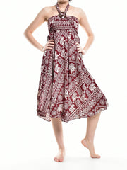 Bohotusk Red Elephant Print Long Skirt With Coconut Buckle (&