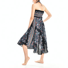 Bohotusk Black Peacock Long Skirt With Coconut Buckle (& Strapless