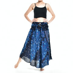 Bohotusk Blue Peacock Long Skirt With Coconut Buckle (& Strapless