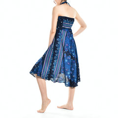 Bohotusk Blue Peacock Long Skirt With Coconut Buckle (& Strapless