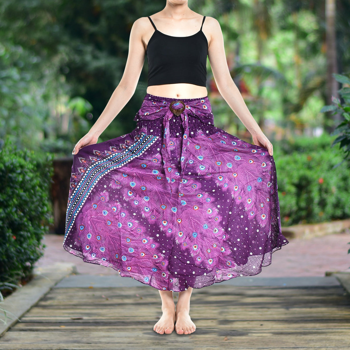 Bohotusk Purple Peacock Long Skirt With Coconut Buckle (& Strapless