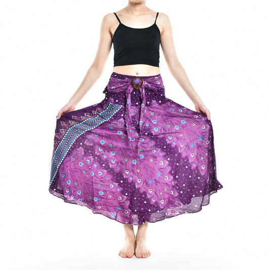 Bohotusk Purple Peacock Long Skirt With Coconut Buckle (& Strapless