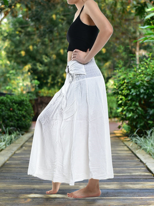 Bohotusk Plain White Long Skirt With Coconut Buckle (& Strapless