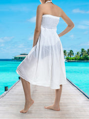 Bohotusk Plain White Long Skirt With Coconut Buckle (& Strapless