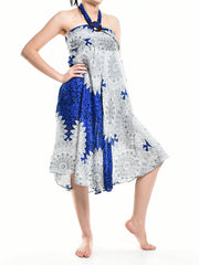 Bohotusk Blue Snowflake Long Skirt With Coconut Buckle (& Strapless