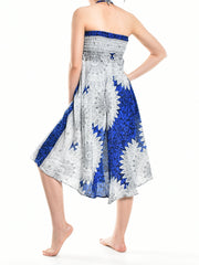 Bohotusk Blue Snowflake Long Skirt With Coconut Buckle (& Strapless