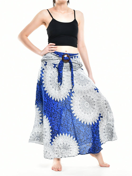 Bohotusk Blue Snowflake Long Skirt With Coconut Buckle (& Strapless