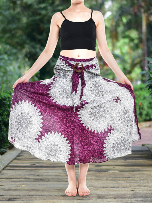 Bohotusk Purple Snowflake Long Skirt With Coconut Buckle (& Strapless