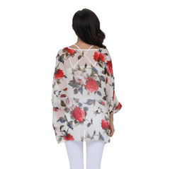 Womens Rose Floral Print Chiffon Top