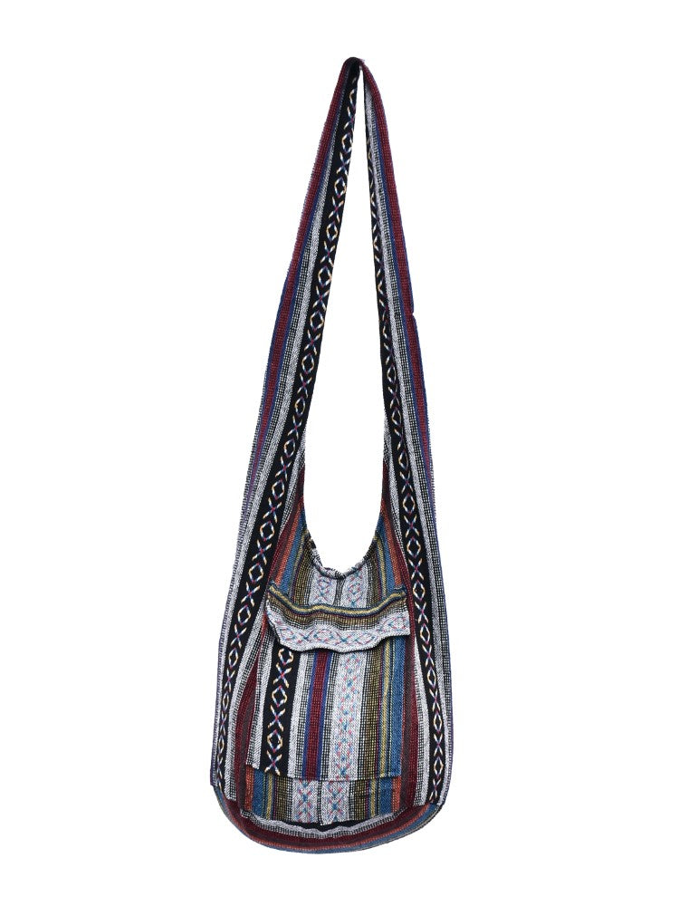 Bohotusk Striped Multi Coloured Cotton Canvas Sling Shoulder Bag