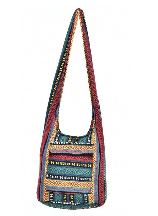 Bohotusk Striped Bright Multi Coloured Cotton Canvas Sling Shoulder