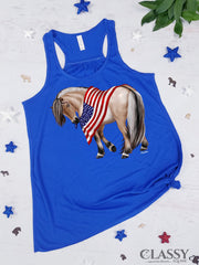 Patriotic Fjord Horse, Royal Blue Flowy Tank