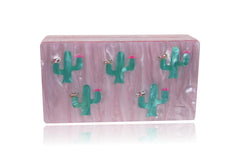 Pink and Green Cactus Acrylic Box Clutch