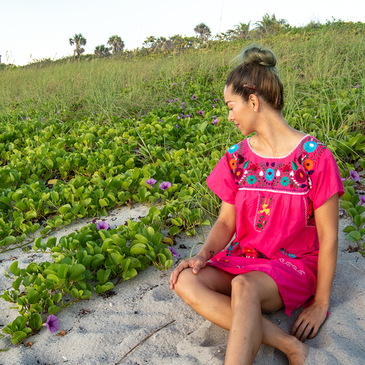 Bohemian Pink Dress with Flowers