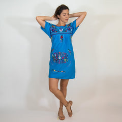 Blue Vintage Dress with Hand embroidered Flowers