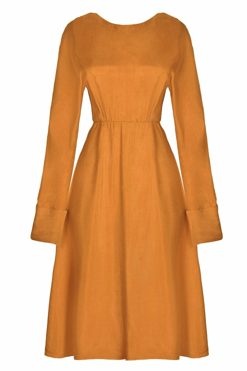 Mustard long sleeve Midi Dress