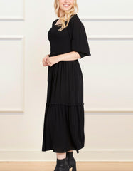 Madison Maxi Dress Tiered Elastic Black