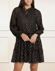 Louane Dress Tiered Tie Dot Gold Black