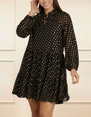 Louane Dress Tiered Tie Dot Gold Black