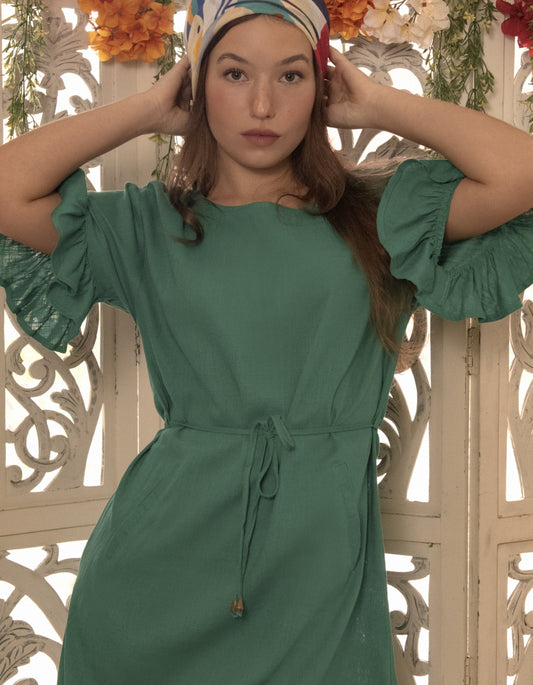 Myriam Dress Belted Shift Linen Blend Solid