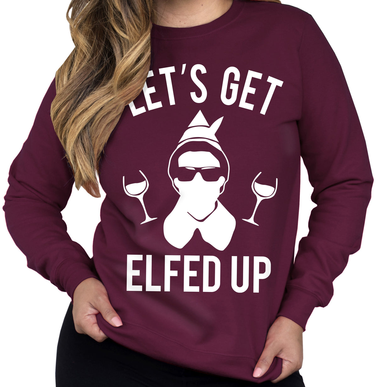 Let's Get Elfed Up Christmas Wine Crew Neck