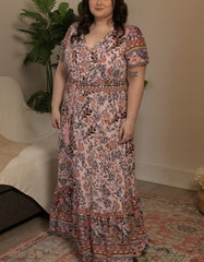 Elise Maxi Dress Bohemian Floral Print Pink