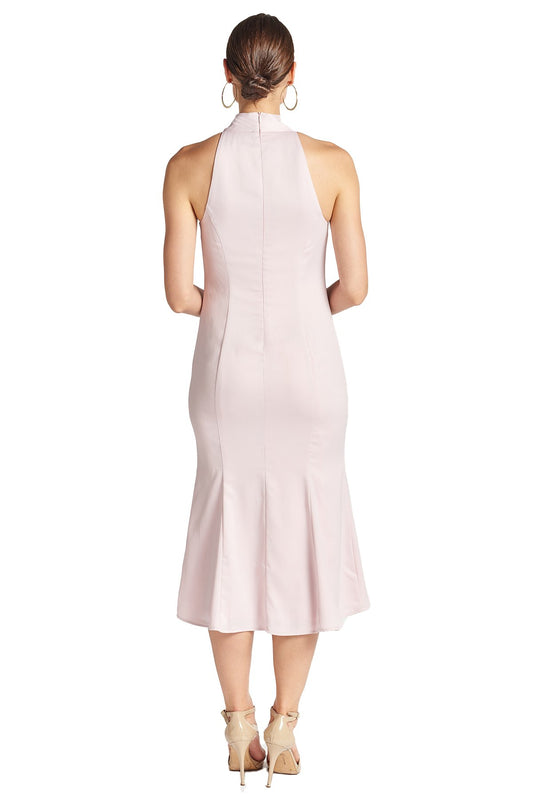 Eloise Dress - Stretch satin midi mermaid dress with neck tie